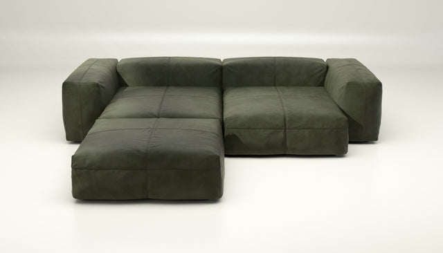 vetsak | Sofa Set 03 - Leather - Olive | Modular Sofa | 3.5 Seater | Big Sofa | Corner Sofa