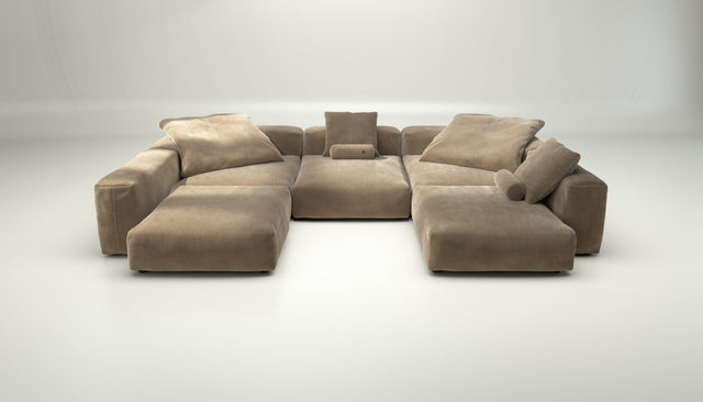 vetsak | Sofa Set 06 - Cord Velour - Sand | Modular Sofa | 6.5 Seater | Big Sofa | U-Shape | Corner Sofa