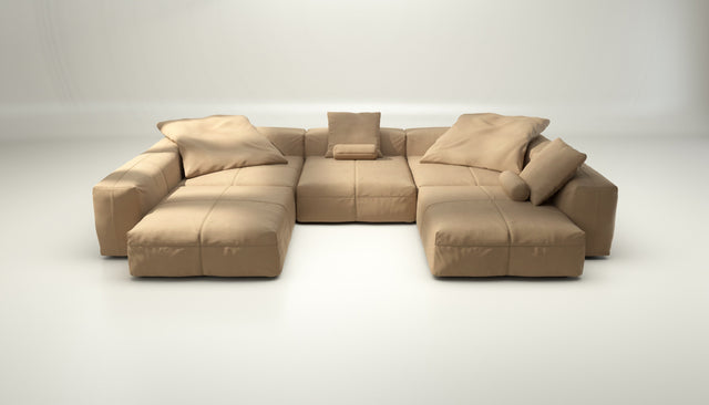 vetsak | Sofa Set 06 - Leather - Beige | Modular Sofa | 6.5 Seater | Big Sofa | U-Shape | Corner Sofa