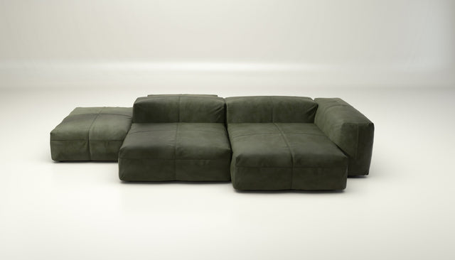 vetsak | Sofa Set 09 - The Island - Leather - Olive | Modular Sofa | 7 Seater | Sofa Island